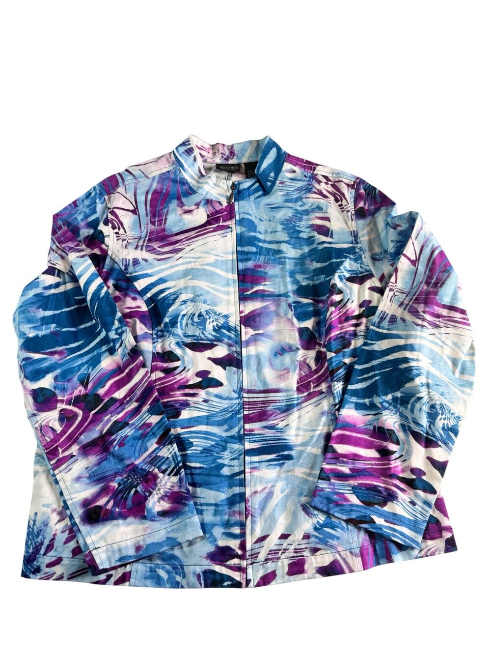 Additions by Chico's Size 2 Large Abstract Print Zip Jacket Cotton Stretch Artsy